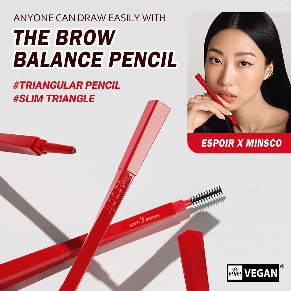 Espoir The Brow Balance Pencil #3 Soft Brown | Eye Brow Pencil that's Natural and Easy to Draw without Clumping | A Detailed and Rich Eyebrow Texture | Korean Makeup