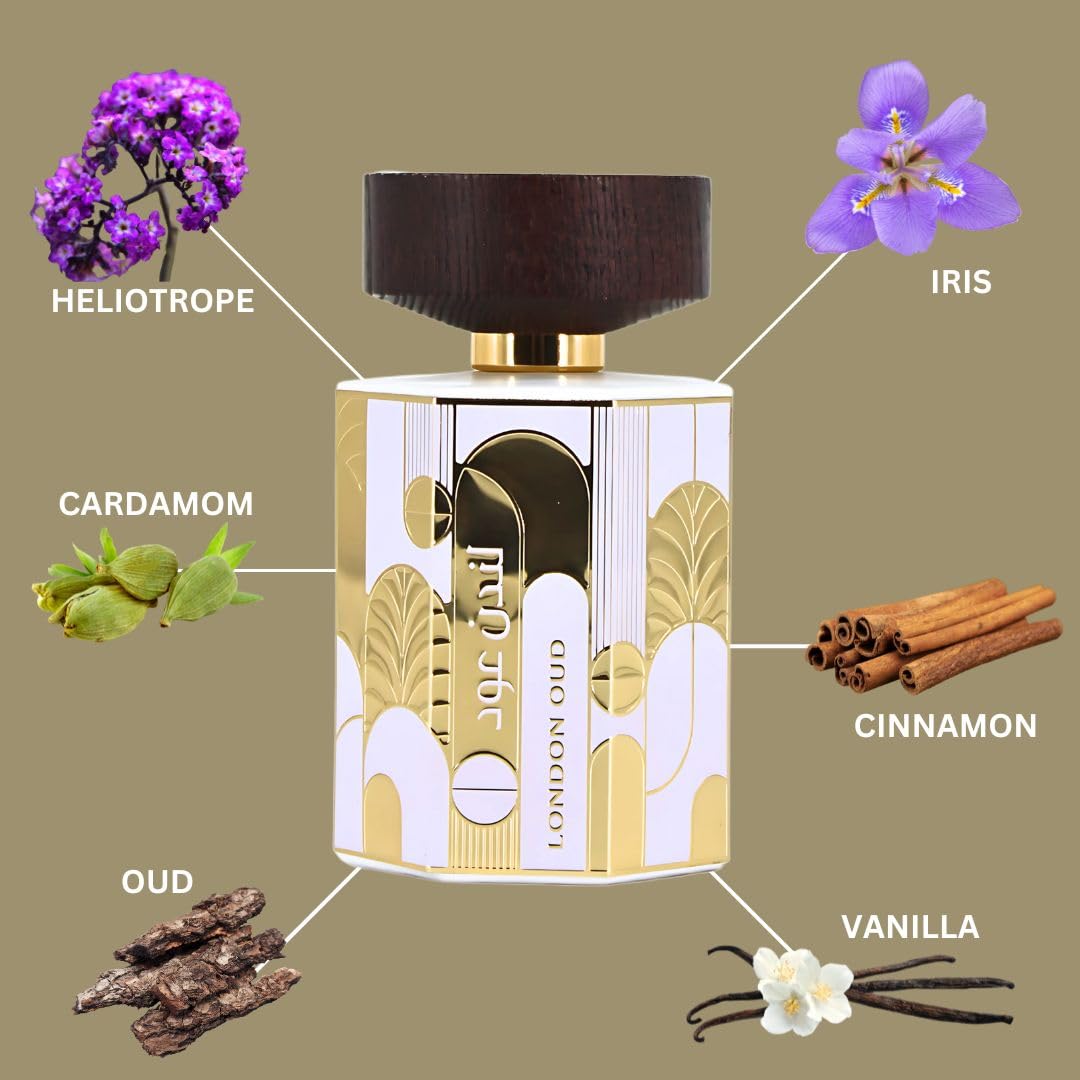Ard al Zaafaran London Oud Eau De Parfum Spray 100ml (3.4 oz) Long Lasting Arabian Perfumes For Women, Signature Ladies Perfume with Vanilla, Iris, Cinnamon & Oud Notes - Exotic & Refined Fragrance