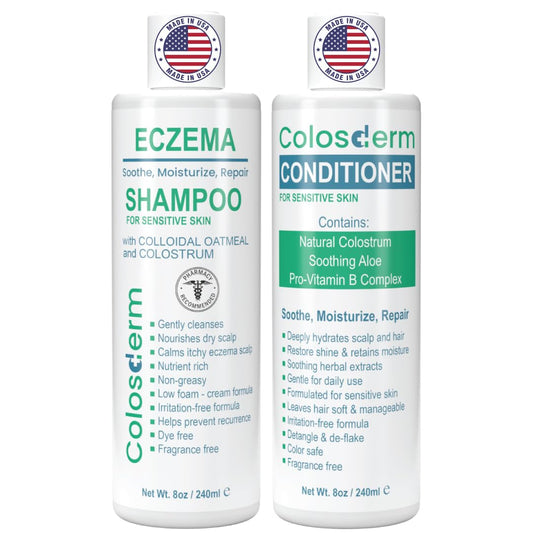 Eczema Cream Shampoo and Conditioner Scalp Treatment for Sensitive Skin for Kids & Adults- Colostrum & Colloidal Oatmeal -Itchy Scalp Anti Dandruff Shampoo for Women & Men, 16 fl oz, Made in USA