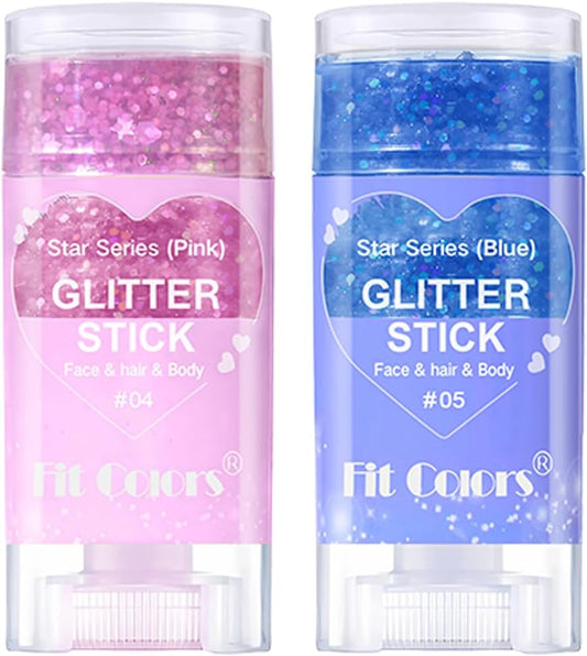 2 Pcs Silver Body Glitter Stick, Mermaid Glitter Gel Long Lasting Shimmer Hair Eyeshadow Face Body Glitter Concerts Music Festivals Halloween Party Looks Sparkle Makeup for Women and Kids (Pink/Blue)