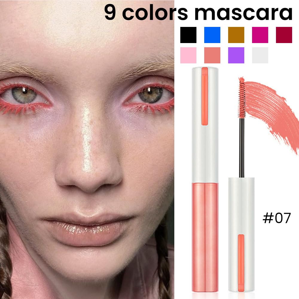 Colored Mascara for Eyelashes with Comb Set,Colorful Waterproof Long lasting Charming Voluminous Mascara for Women Cruelty Free Vegan Eye Makeup (C-1Pc 07#apricot, C)