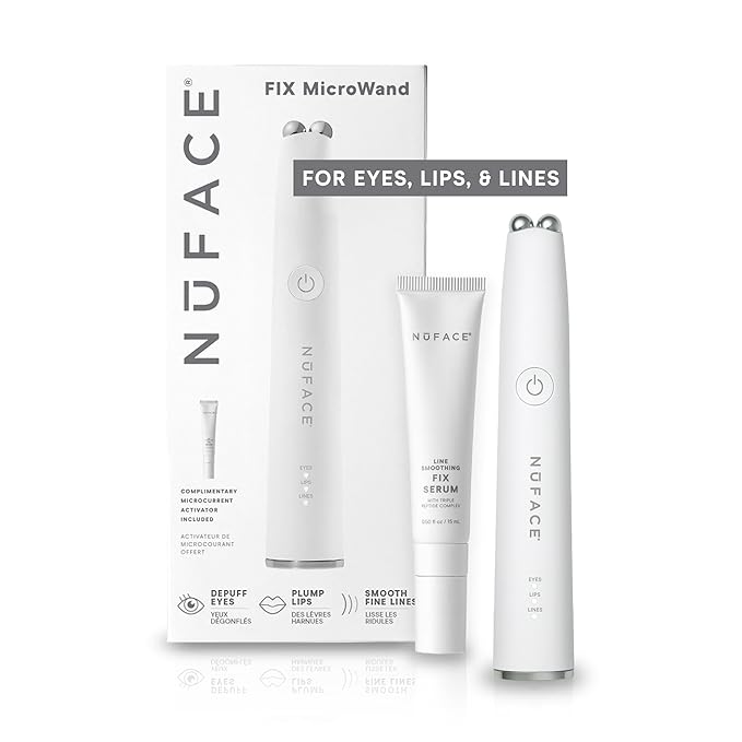 NuFACE FIX MicroWand Microcurrent Facial Device, FDA Cleared - Eyes, Lips & Lines Treatment with Serum Activator - Lip Plumper, Eye Depuffing Wand, Wrinkle & Smile Line Reducer, 3 On-the-Go Modes