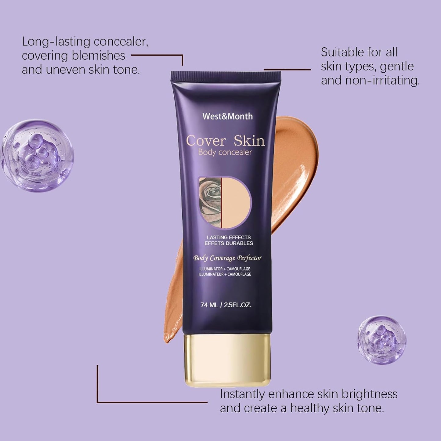 Waterproof Body Concealer For Legs And Body, Professional Long-Lasting Tattoo Cover Up Concealer, Suitable for Tattoos, Scars and Vitiligo, Invisible and Natural, Makeup Waterproof