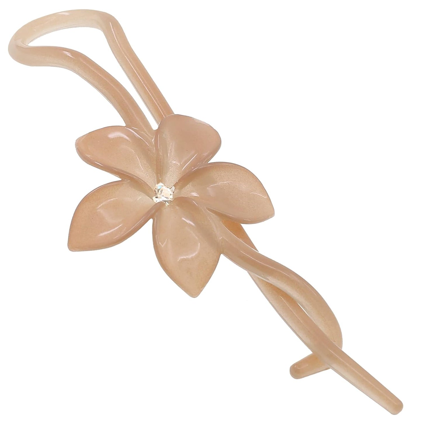 Camila Paris CP2411 French Hair Barrette Pin Clips for Girls, Flower, Beige, No Metal Parts, Strong Hold Grip Hair Clips for Women, No Slip and Durable Styling Girls Hair Accessories, Made in France