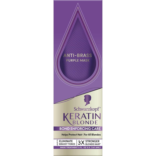 Schwarzkopf Keratin Blonde Anti-Brass Purple Mask, 5 fl oz, Helps Strengthen Hair, Bond Enforcing Care, Tones Brassiness & Yellow Tones, Adds Hydration, For Bleached, Highlighted & Blonde Hair Types