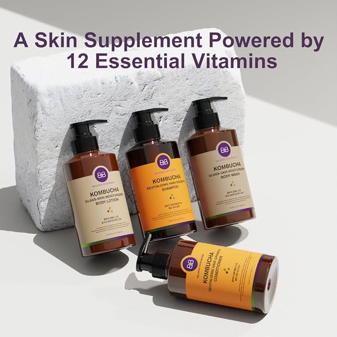 BALANCE YOUR BIOME Kombucha Glass-Skin Moisturizing Body Lotion, Fermented soybeans, barley, pear juice, pomegranate,12 types of Vitamin. pH balance, K-Beauty,16.9 fl.oz.500ml,No Silicone