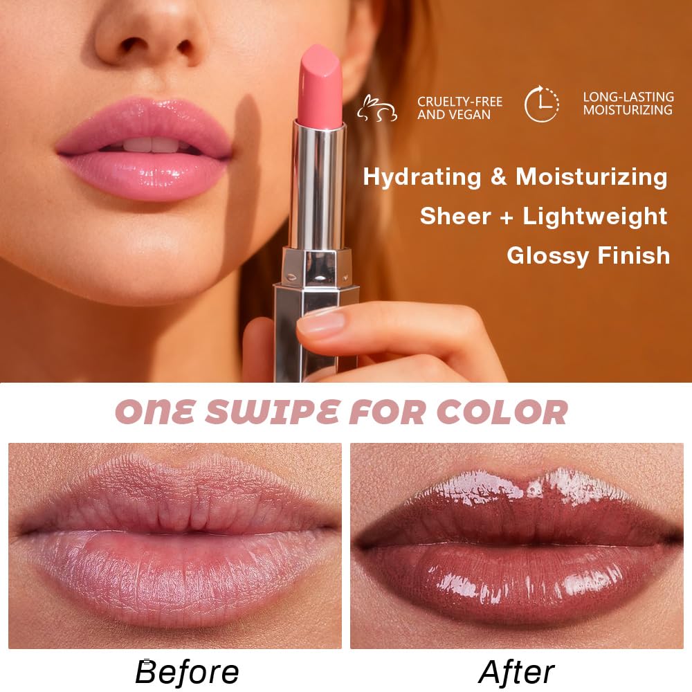 evpct Brown Honey Lipstick Tinted Lip Balm, Sheer Hydrating Shine Tinted Lipstick for Women, Moisturizing Lip Color, Nourishing Tinted Lip Balm Plumper Gloss Stain, Glossy Shiny Finish