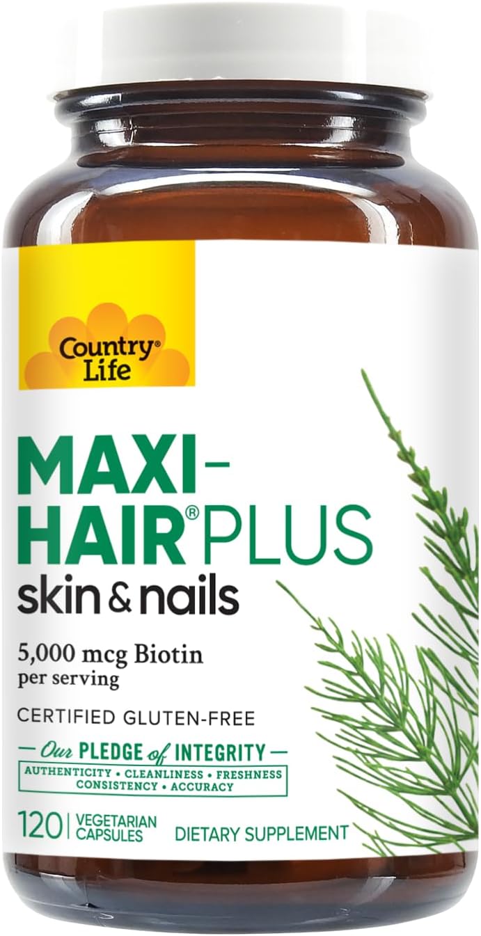 Country Life, Maxi-Hair Plus Biotin, Supports Healthy Hair, Skin and Nails, Daily Supplement, 120 ct