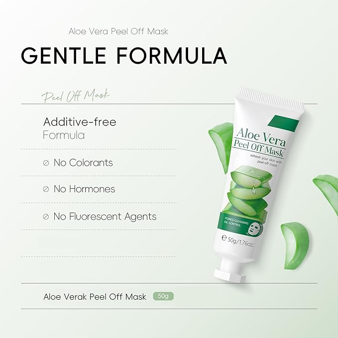 Aloe Vera Gel Peel Off Mask, Peel-Off Face Mask Gel - Natural Hydrating Aloe Vera Peel-Off Mask Long-lasting Moisturizing & Locks in Moisture for Dry, Oily & Sensitive Skin, 1.76Oz