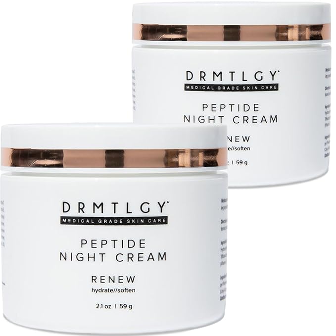 DRMTLGY Peptide Night Cream Face Moisturizer. Fragrance Free and Oil Free Hydrating Facial Moisturizer for All Skin Types. 2.1 oz, 2 pack