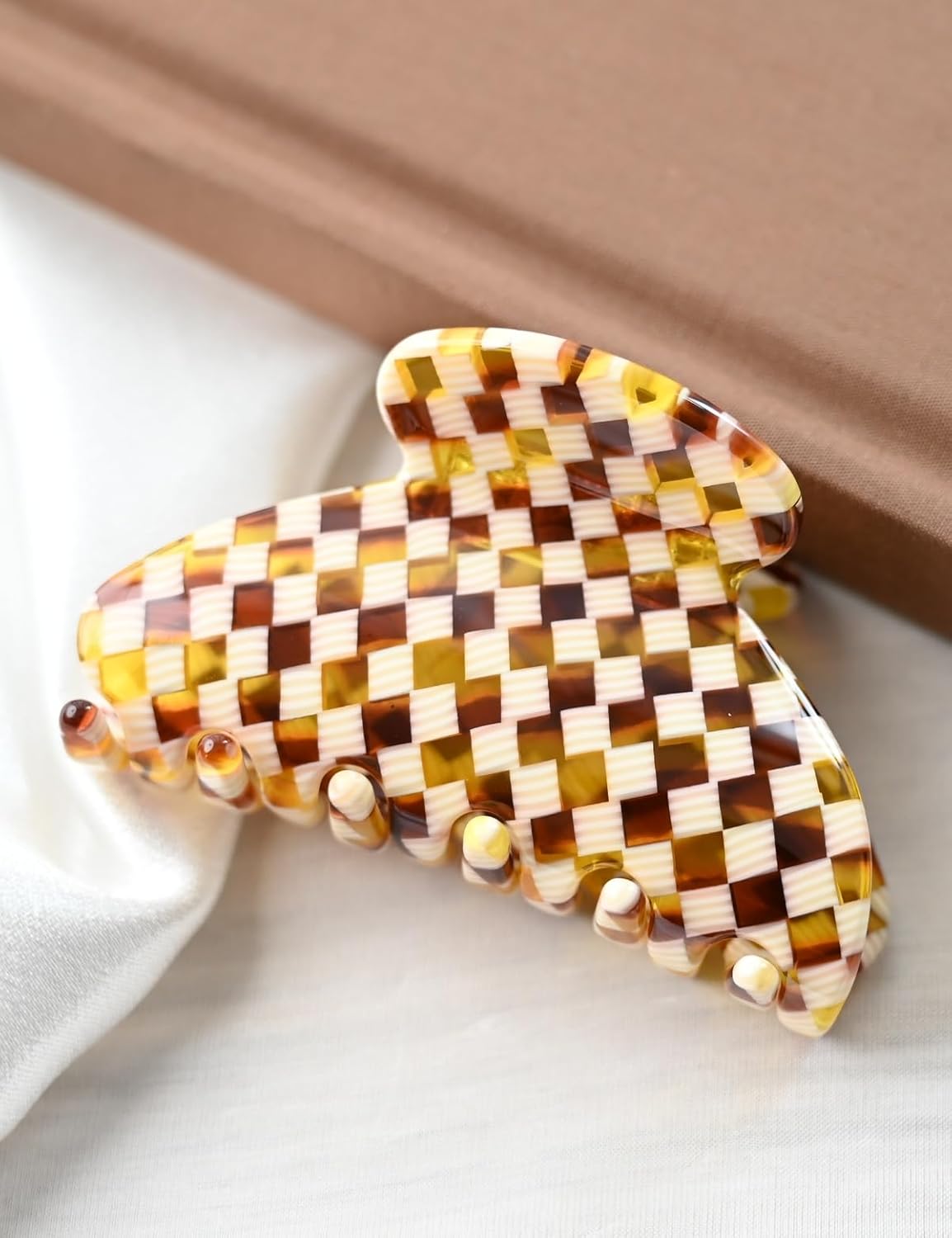 Handmade Celluloid Acetate French Design Barrettes Tortoise Shell Claws Hair Claw Luxury Fashion Accessories Hair Clip for Women (check)