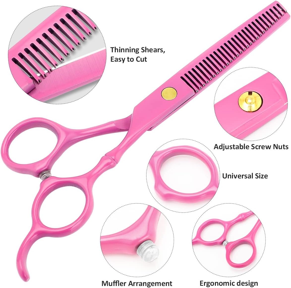 Professional Hair Cutting Scissors Sets Stainless Steel Barber Hairdressing Scissors Multifunctional Salon Thinning Scissors Straight Shears Tools for Men Women Home Use (Pink)