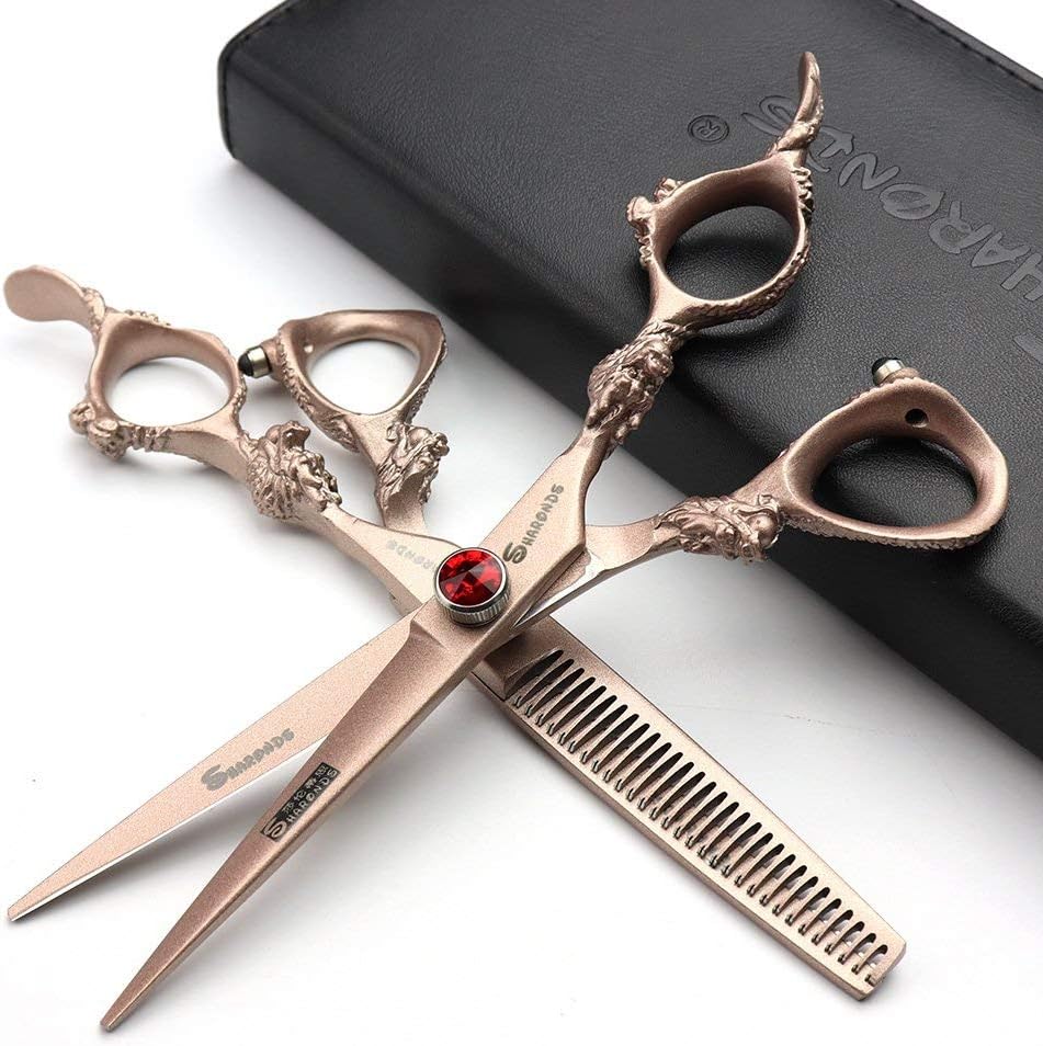 Professional Japanese Hair Scissors - 440C Stainless Steel/Rose Razor Edge (6-inch, 2pc Set) with Gift Scissors Bag