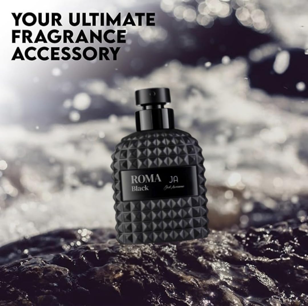 ROMA BLACK Cologne For Men - Spicy & Woody Fragrance EDP - Top Notes - Sweet Red Apple, Cardamom & Calabrian Bergamot - Base Notes - Warm Tobacco Leaf, Patchouli & Vetiver - Elegant 100ml Bottle.