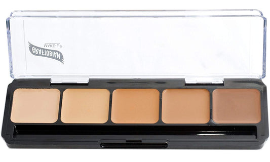 Graftobian HD Glamour Crème Foundation Palette (Warm #3) - High Definition 5 Color Makeup Palette, Cream Based Foundation Concealer and Contour Palette, Full Coverage - Medium/Dark Warm Skin Shades