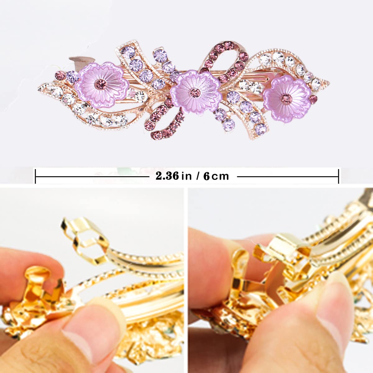 3 PCS Luxurious Flower Metal French Barrettes Hair Claps Alloy Rhinestones Hair Accessories Women Girls 6cm, 1-tf Multicolor B