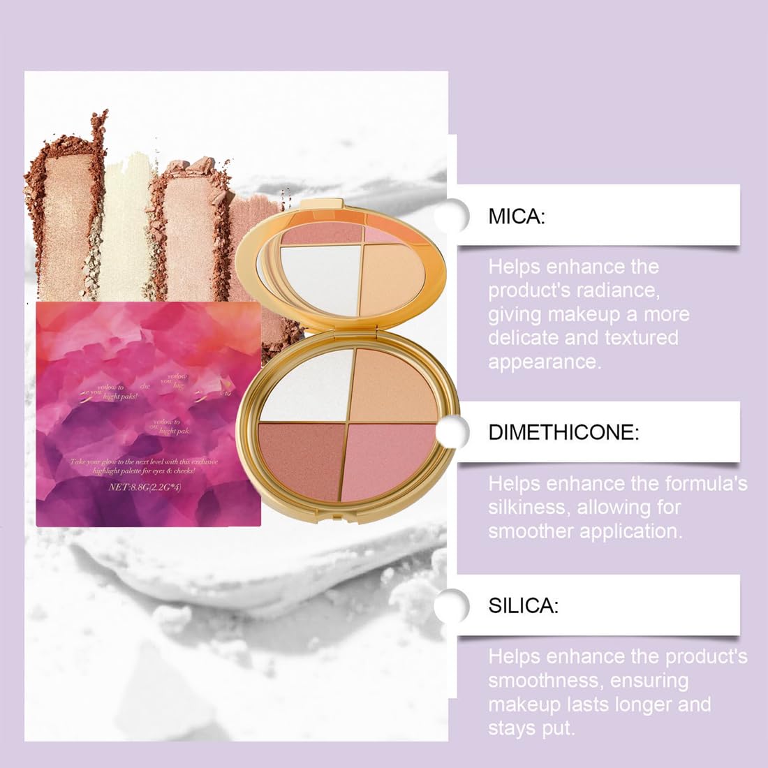 Glowjiu Glow Gallery Highlighting Eye & Cheek Palette, Glowjiu Highlighting Eye & Cheek Palette, 4-In-1 Highlight Shades Makeup for Blush, Eyeshadow And Highlighter Makeup (2pcs)