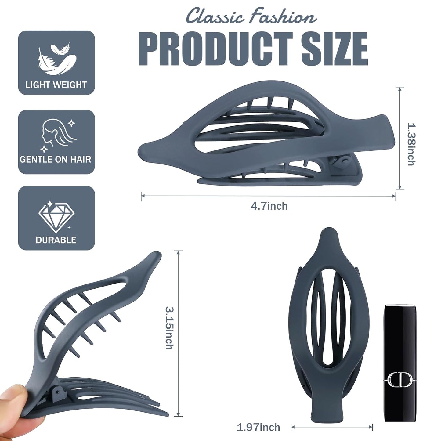 Flat Hair Clips for Women - 6 PCS French Flat Claw Clips Medium Hair Clips for Girls Large Hair Claw Clips for Thick or Thin Hair Strong Hold No Slip Hair Accessories for women (Brown Grey)