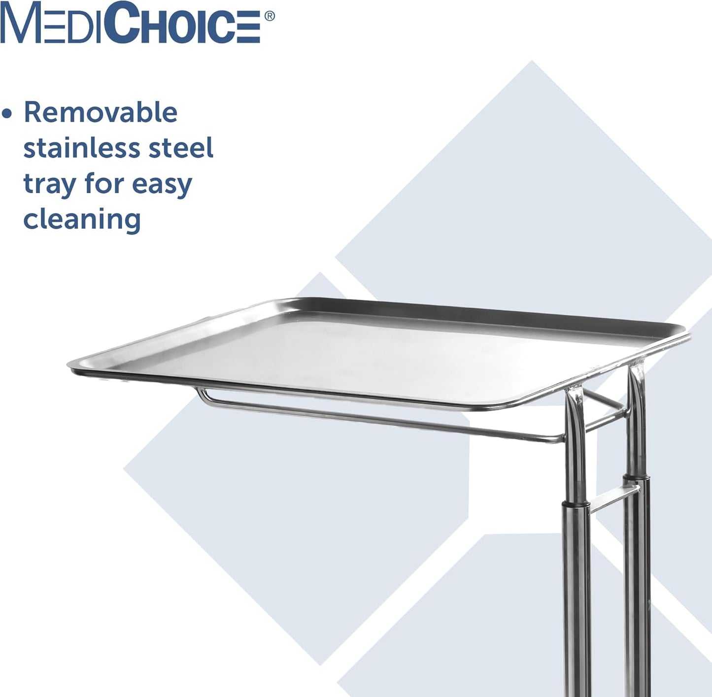 MediChoice Mayo Portable Adjustable Tray Steel Premium Instrument Stand Medical Dental Salon Tattoo Esthetician Mobile Service Cart Table Station Height 34-54 Inch MAYO1201