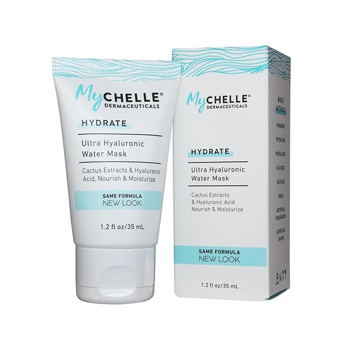 MyCHELLE Dermaceuticals Ultra Hyaluronic Water Mask (1.2 Fl Oz) - Rich Hydration for Dry Skin with Vegan Hyaluronic Acid, Help Plump Skin and Help Reduce Appearance of Fine Lines and Wrinkles