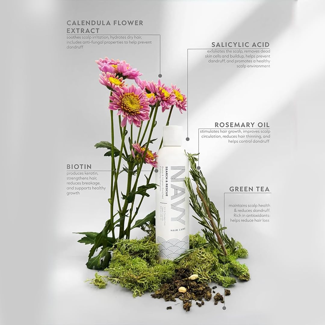 NAVY HAIR CARE Search and Rescue Shampoo | Biotin and Rosemary Oil Enriched for Hair Growth | Paraben Free | 8 oz (Pack of 2)