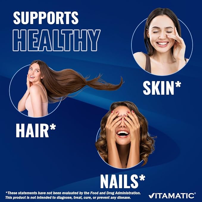 Vitamatic Biotin 10,000 mcg (10 mg) for Stronger Hair, Skin & Nails - 365 Vegan Tablets- Also Called Vitamin B7