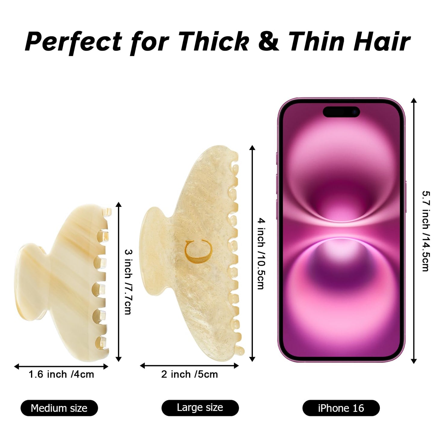 MAORULU 4 Inch Letter C Acrylic Hair Claw Clip for Women, Large Cute Marble Beige Glitter Alphabet Jaw Clips for Thick or Thin Hair, French Style Strong Hold Monogram Hair Accessories