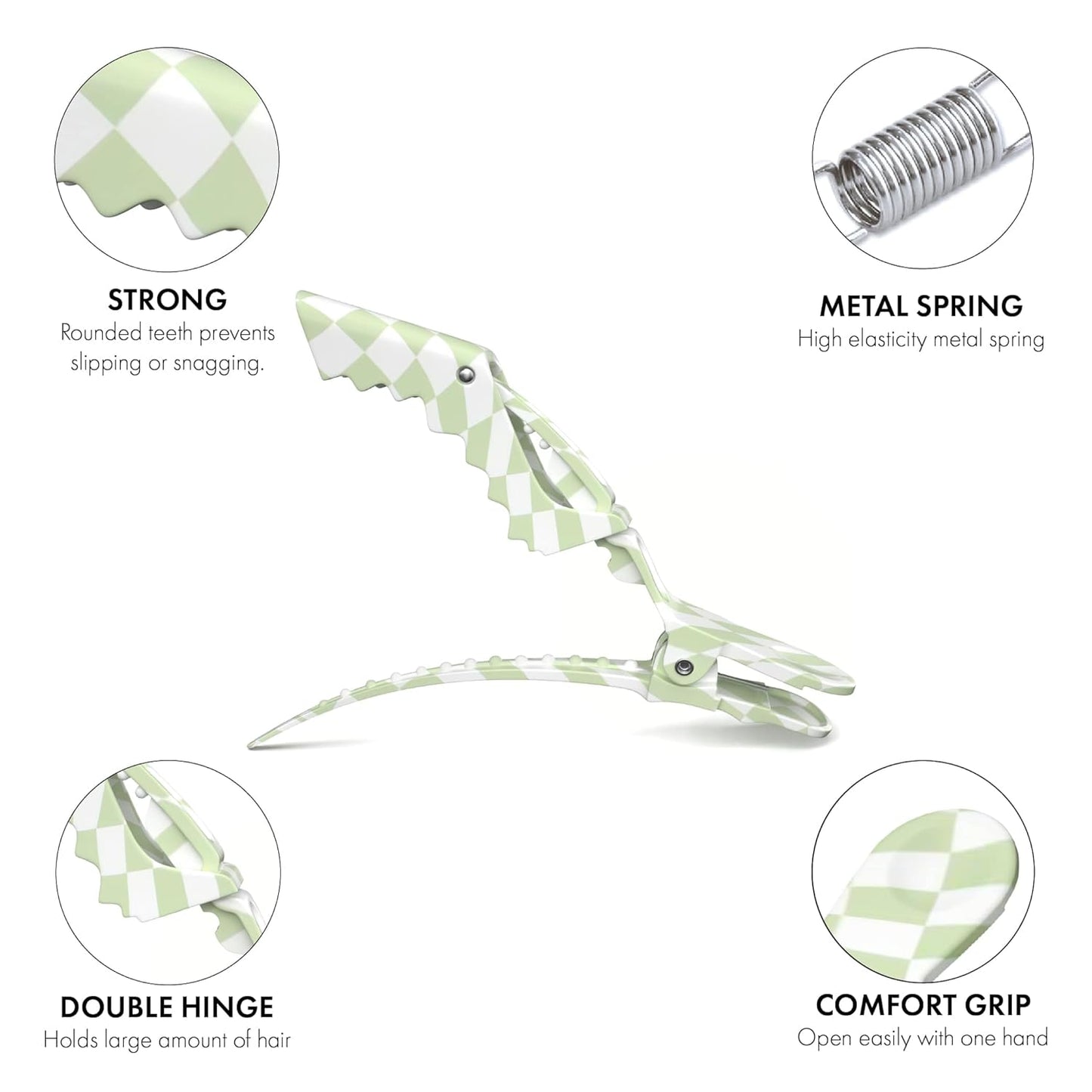 FRAMAR Alligator Clips For Hair Styling – Professional Alligator Hair Clips For Women, Checkered Hair Clip For Women, Checkered Hair Clips For Styling – Matte Firm Hold Without Slipping – 4 Pack