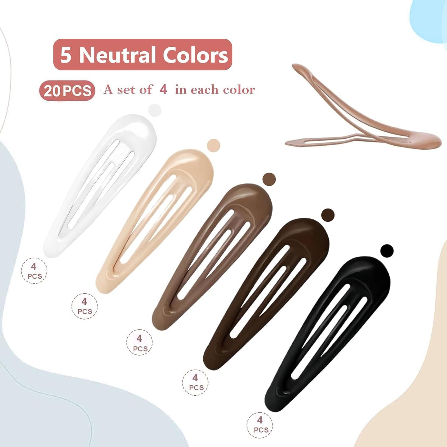 20PCS Small Metal Barrettes for Women - Snap Hair Clips for Thin & Thick Hair, 1.97 Inch No Slip Hair Clips (White Black Beige Brown Coffee)