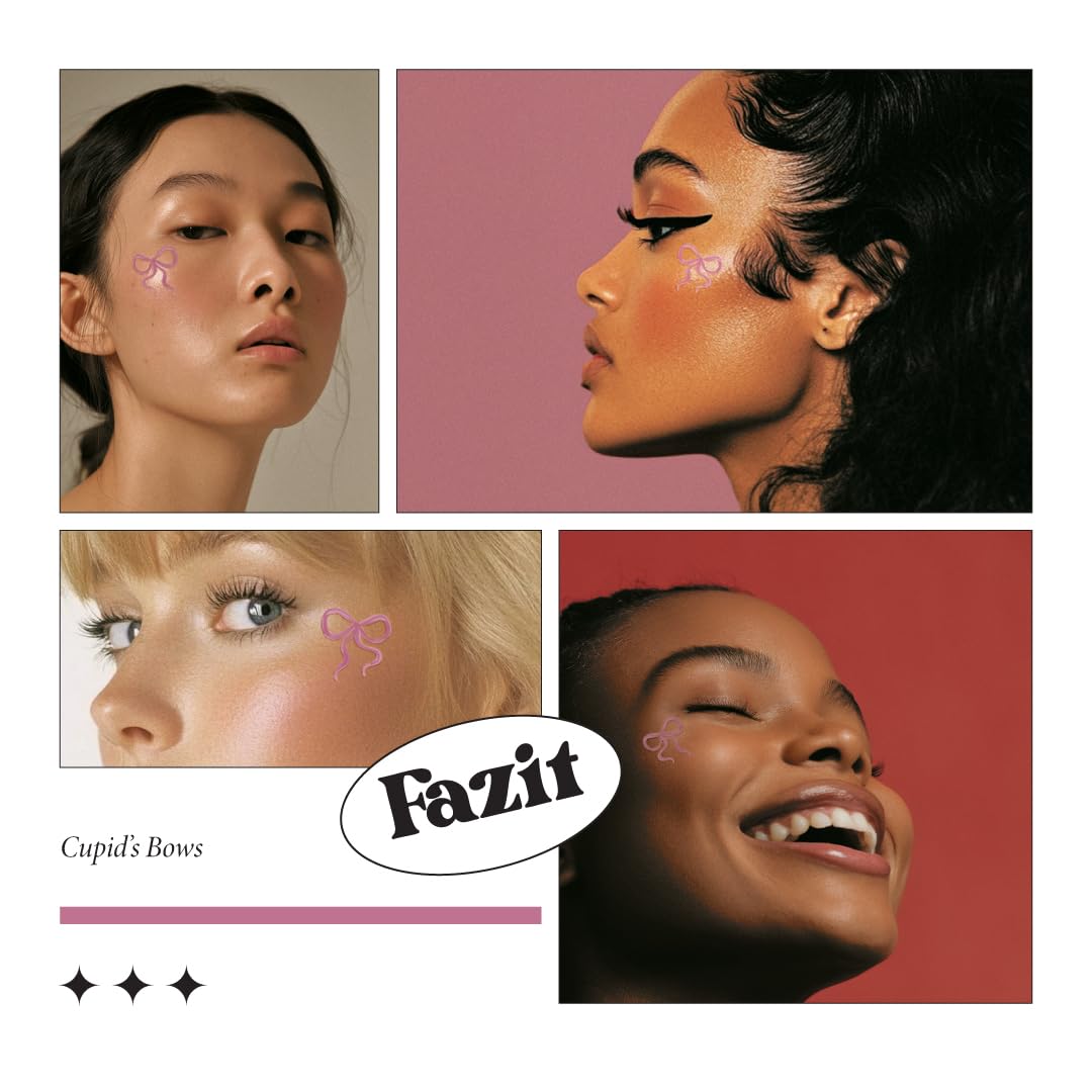 Fazit Makeup Patches - Face Makeup Patches - Beauty Face Makeup - Cupid's Bows - Waterproof Bow Speckles - Temporary Face Cupid's Bows For Women - 6 count