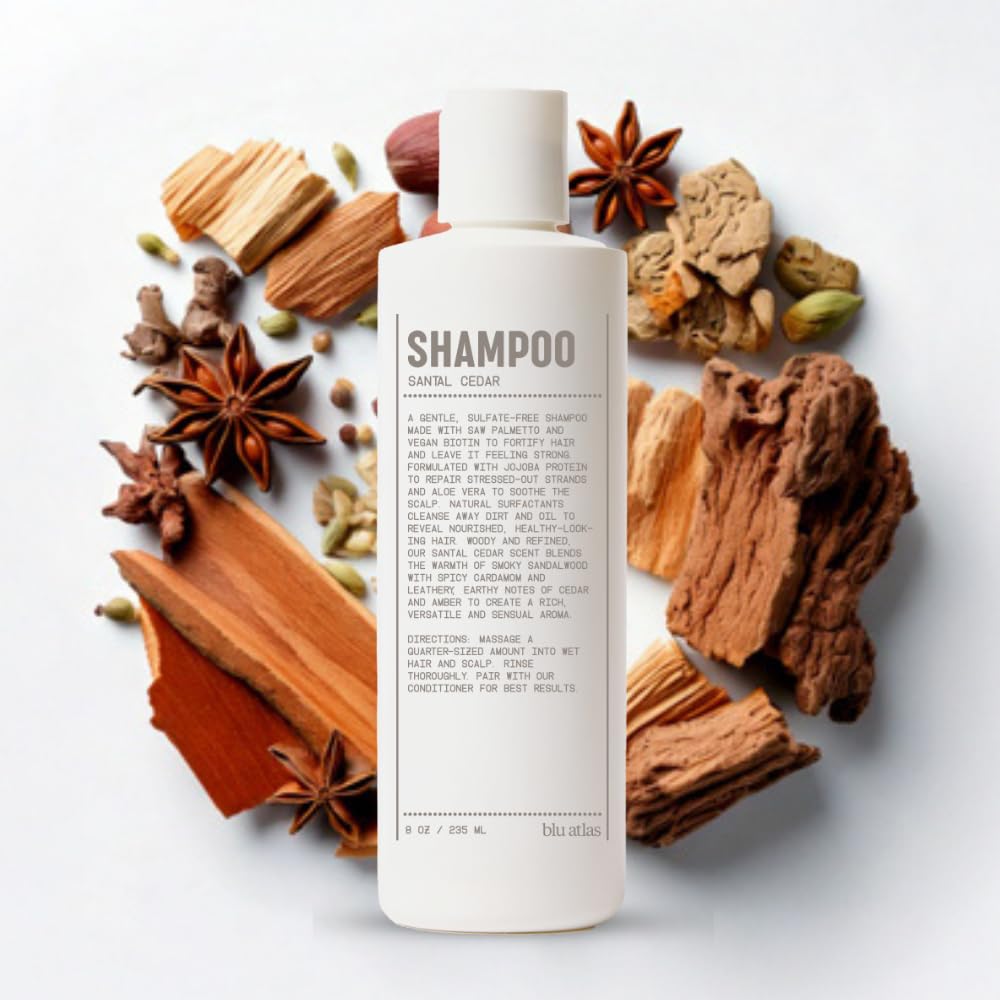 Blu Atlas Men's Natural Shampoo – Organic, Sulfate-Free, Paraben-Free – Deep Cleansing & Hydrating – Santal Cedar Scent – Made in America – 8 oz