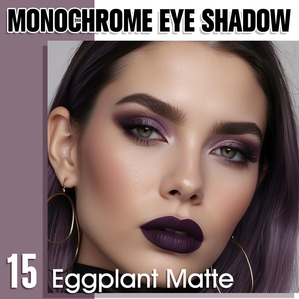 Single Matte Eye Shadow Palette Makeup, Eggplant Matte Eyeshadow for Older Women, Monochrome Eye Shadow Makeup, Pigmented Waterproof Sombras Para Ojos, Vegan, Talc, Paraben & Cruelty Free, 15