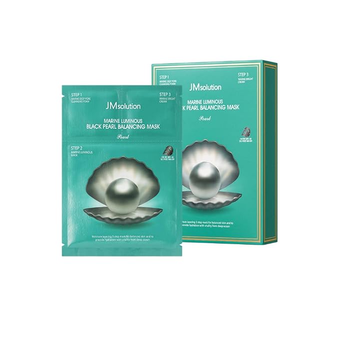 JM Solution Marine Luminous Pearl Deep Moisture 3 Step Skin Care Face Mask - Korean Skincare Facial Mask - boosting Brightening Moisturizing-10 Sheets for Dry Skin (Black Pearl)
