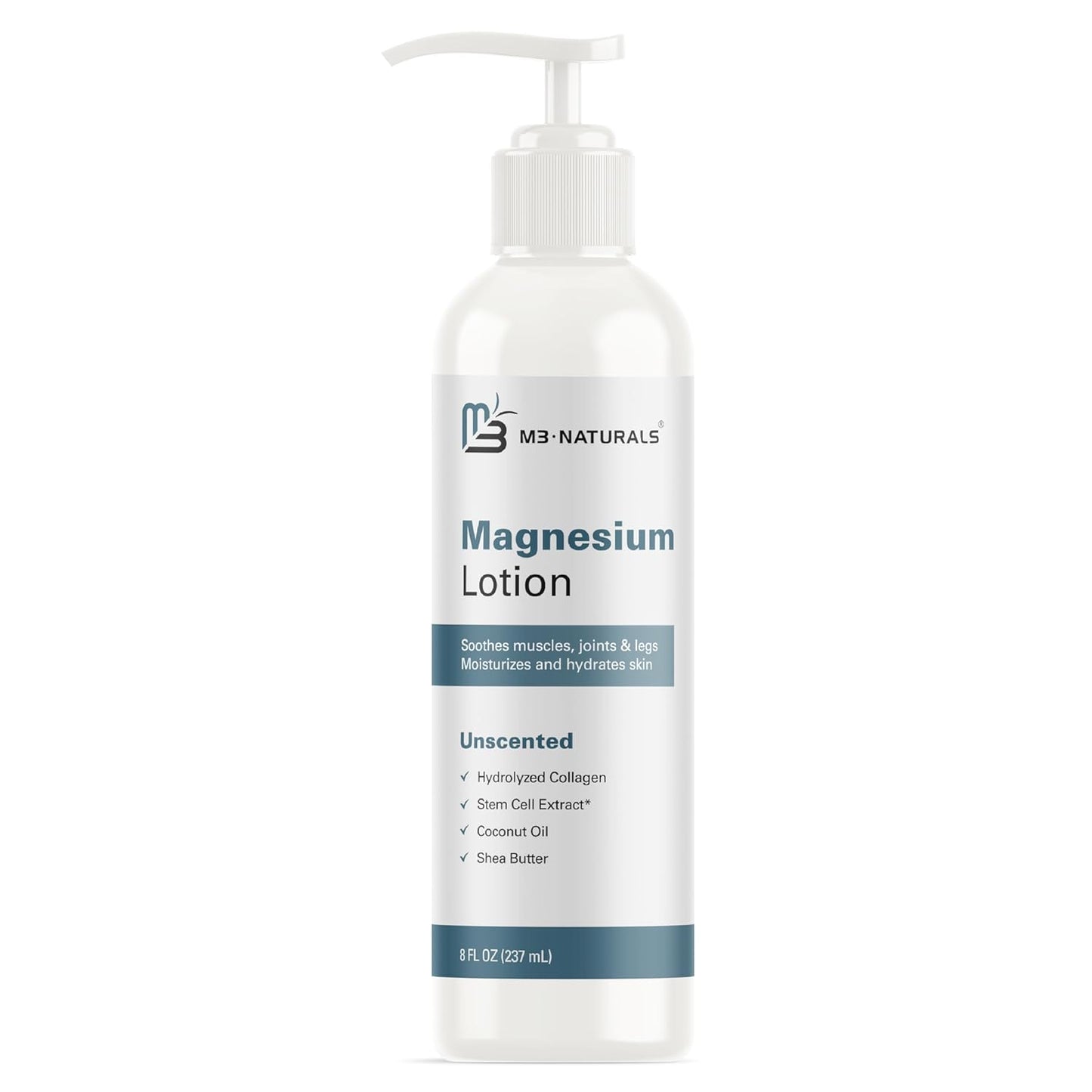 M3 Naturals Unscented Magnesium Lotion for Sleep & Leg Cramps, Suitable for Sensitive Skin, Helps with Muscle Relaxation, Soothes Tired Legs & Foot Aches and Supports Restful Nights, 8 fl oz