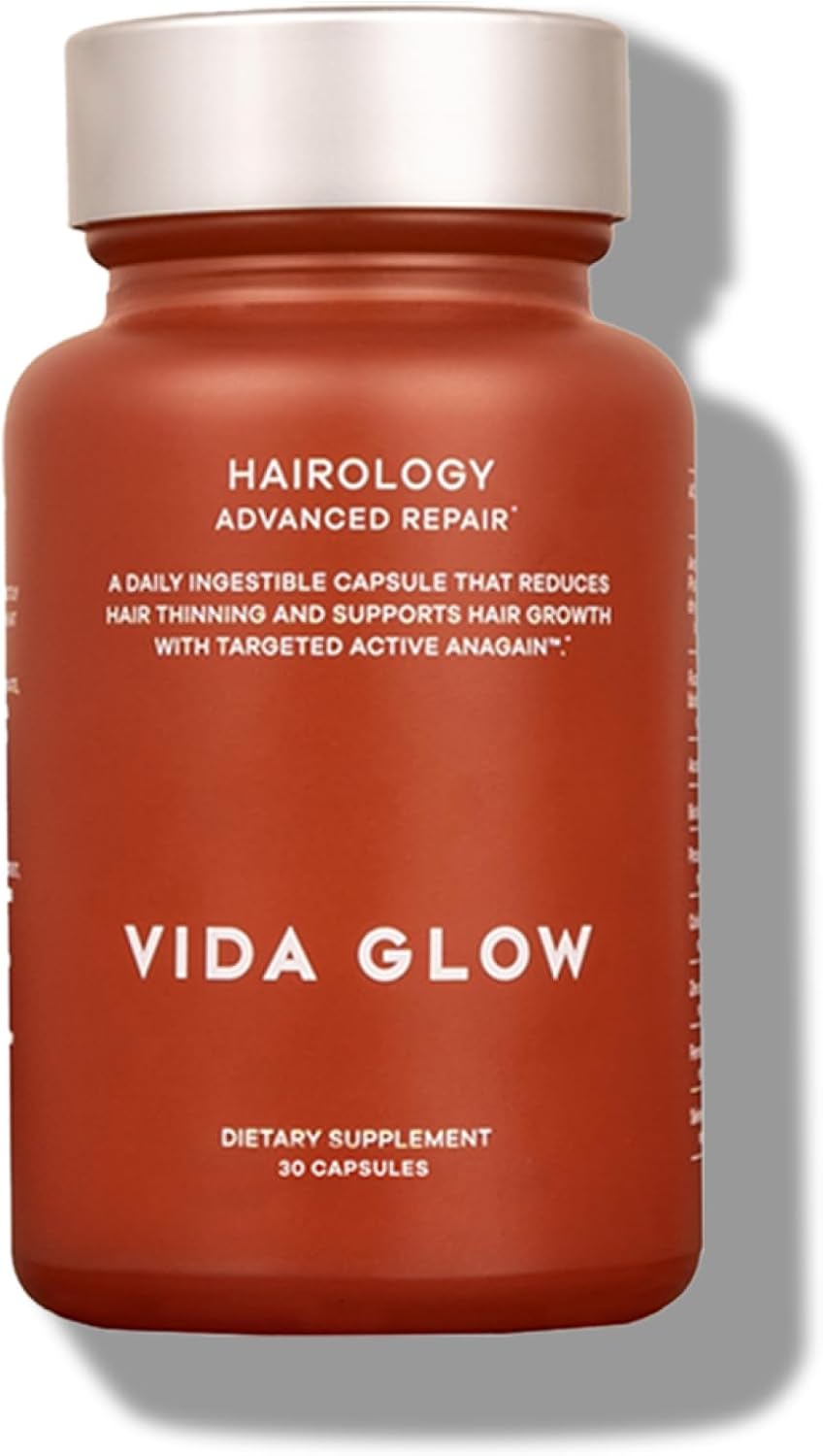 Vida Glow Hairology Hair Growth & Regrowth Capsules – Supports Thicker, Stronger Hair, Reduces Thinning & Loss with Biotin, 30 Vegan Capsules for Healthy Hair in Women
