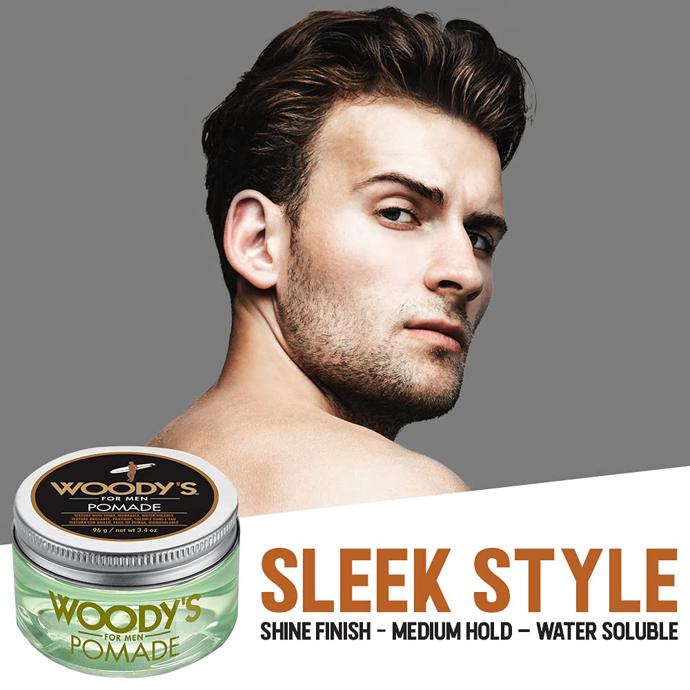 Woody's Hair Clay Pomade for Men - Matte Finish, Medium Hold, Water-Soluble Styling Gel for Men’s Hair - Strong Hold Pomade for Textured Looks, 3.4 oz