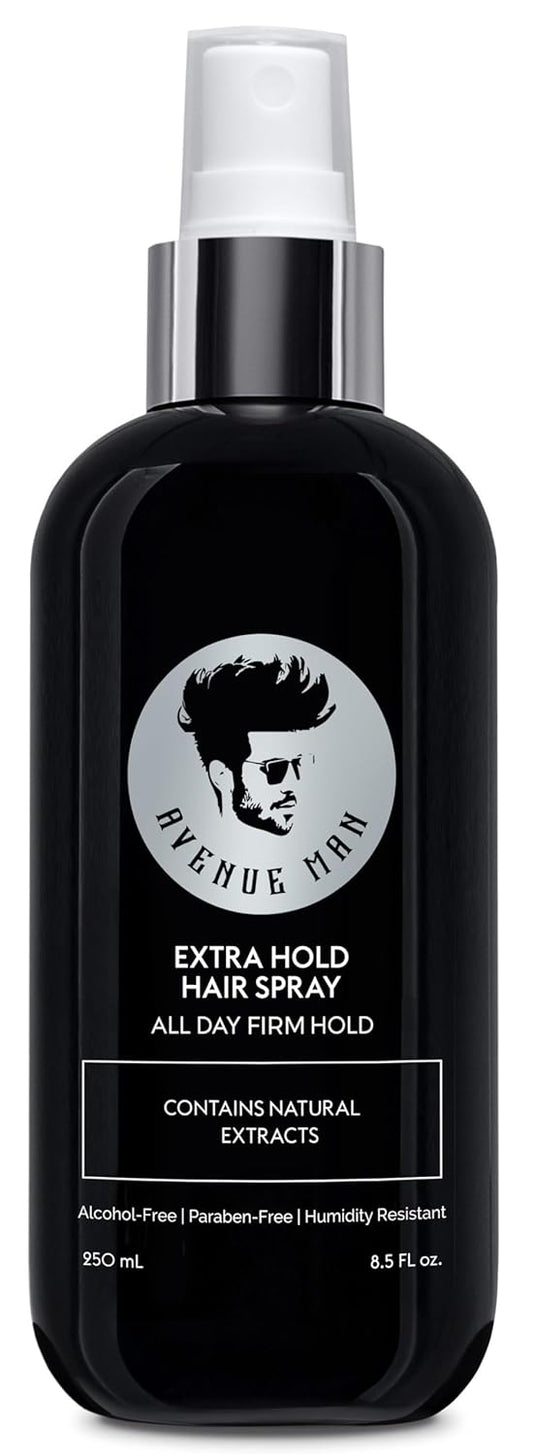 Avenue Man Hair Spray for Men - Premium Mens Hairspray Extra Hold - Frizz Control, Humidity Resistant & Paraben-Free Extra Strong Hold Hairspray for Men - Non-Aerosol Formula - All Hair Types (8.5 oz)