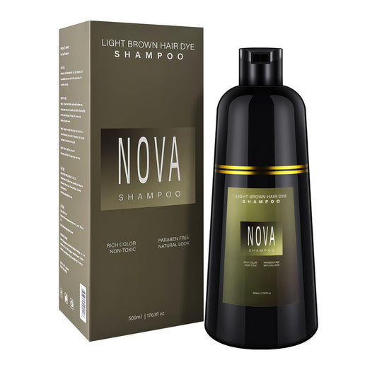 Hair Dye Shampoo & Champu Para Canas - Natural 3-in-1 Instant Gray Coverage for Men & Women (Light brown-500ML)