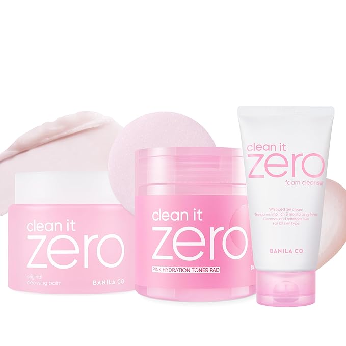 BANILA CO Clean It Zero 3-Step Skincare Set | Original Cleansing Balm 180ml + Foam Cleanser 150ml + Pink Hydration Toner Pads (70ea) | Vegan, All Skin Types