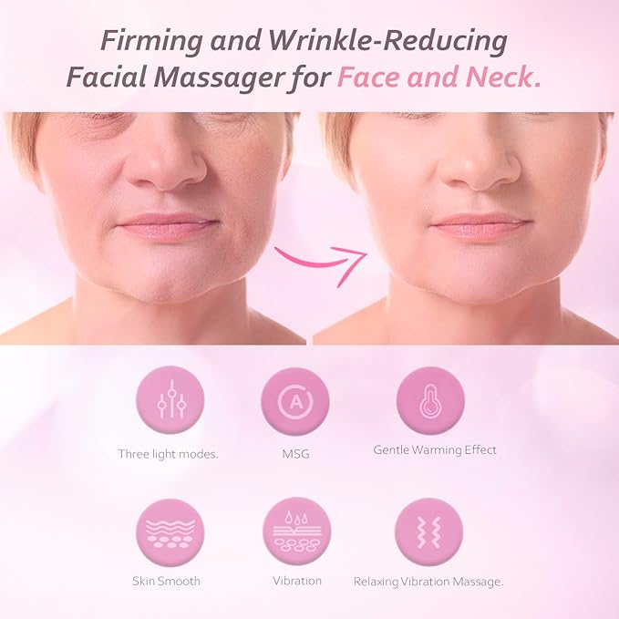 3-in-1 Portable Face and Neck Massager Tool with LED, Red Light Therapy, Vibration & Thermal Functions for Skin Care, Lifting & Firming, Galvanic Facial Machine.