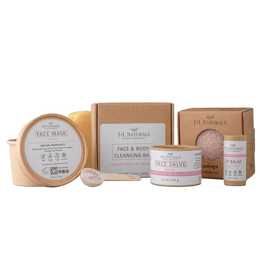 J&L Naturals Simple Skin Regimen Kit With Cleansing Bar, Face Salve, Konjac Sponge, Lip Balm | For Dull and Normal Skin | Zero Waste (Shine (normal, dull skin), Exceptional)
