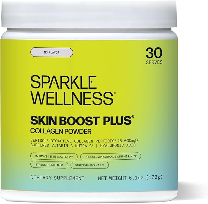 Sparkle Wellness Skin Boost Plus (No Flavor) [30-Serves] | Collagen Powder Supplement with VERISOL Bioactive Hydrolyzed Collagen Peptides, Vitamin C & Hyaluronic Acid to Improve Skin Elasticity