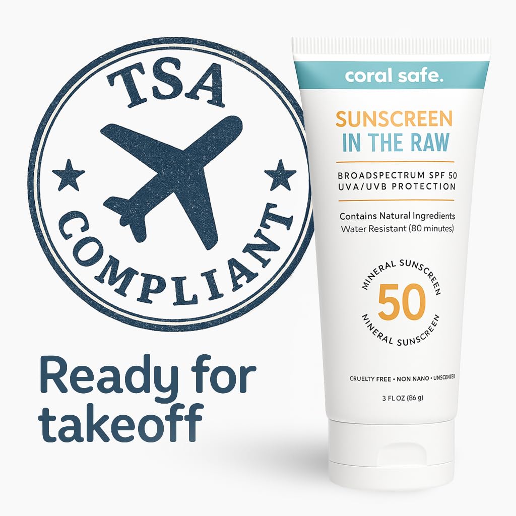 Reef Safe Mineral Sunscreen Travel Lotion SPF 50 - Mexico & Hawaii 104 Reef Act Compliant, Biodegradable, Zinc Oxide, Oxybenzone & Octinoxate Free, Water Resistant, Natural Ingredients, by Coral Safe