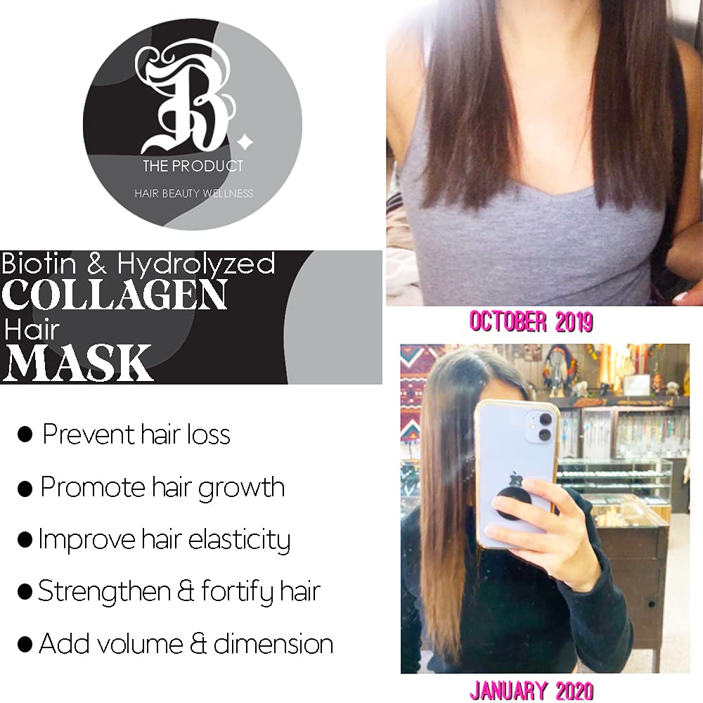 Biotin and Hydrolyzed Collagen Hair Mask for Dry & Damaged Hair with Aloe Vera, Avocado Oil, Vitamin E Oil (8oz)