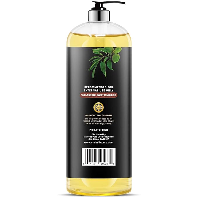 MAJESTIC PURE Sweet Almond Oil, Triple A Grade Quality, Pure and Natural from Spain, Cold Pressed, (Packaging May Vary) - 16 fl. Oz