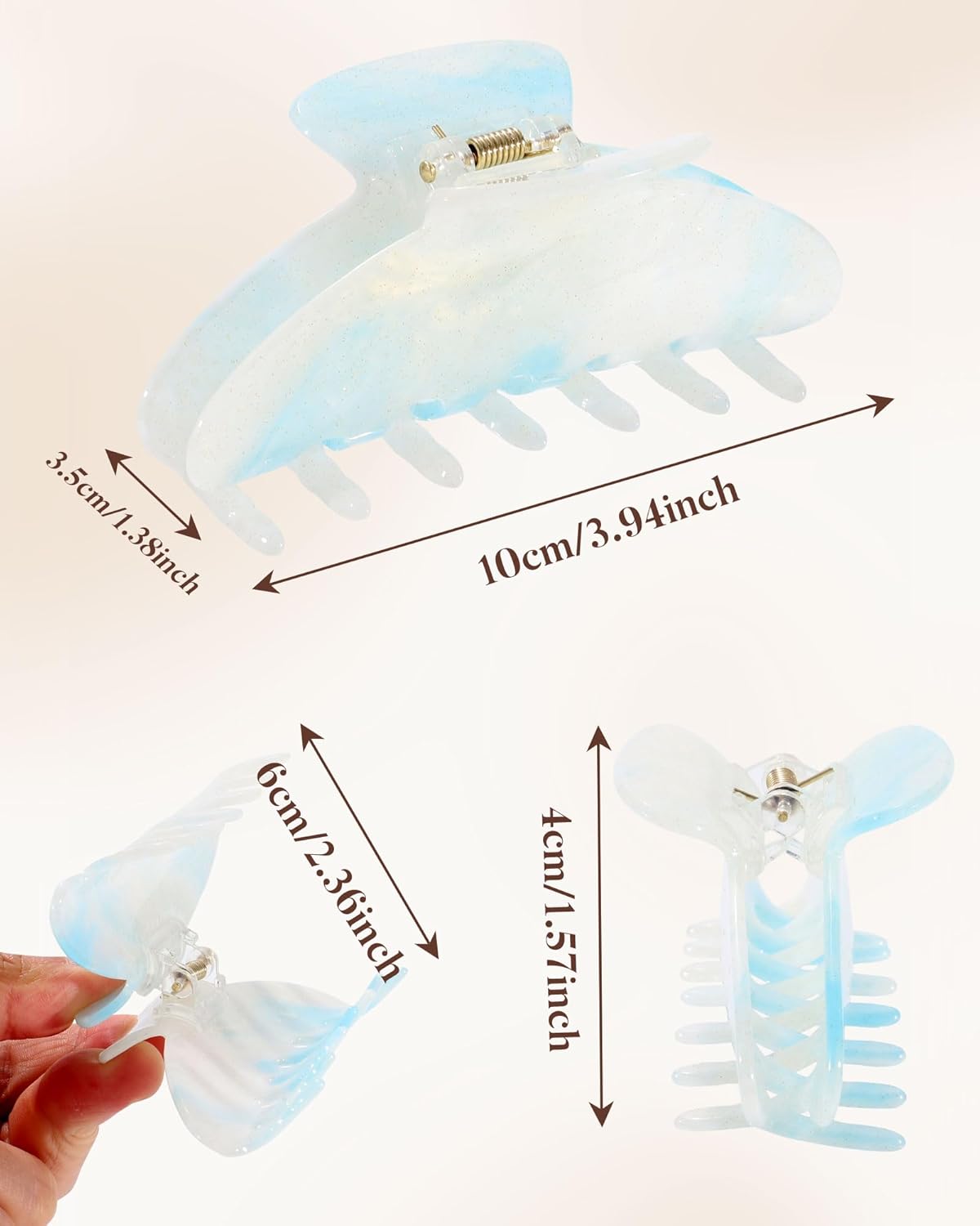 Molans 3PCS Hair Claw Clips Acrylic Clamps for women - Non-slip Strong Hold Barrettes for Thin Thick Hair, Medium hair clips Accessories