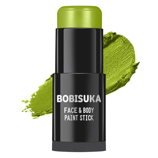 BOBISUKA Ogre Green Face Body Paint Stick, Light Green Eye Black Painting Sticks for Sports, Facepaints Makeup for Halloween Goblin Zombie Witch Camo Hulk Cosplay Special Effects Costume SFX
