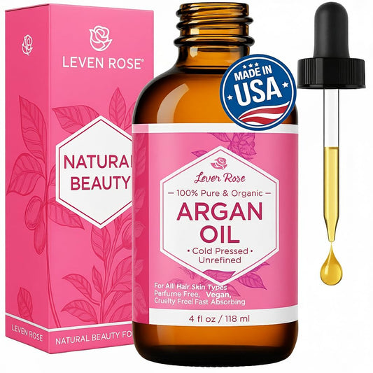 Leven Rose Organic Argan Oil for Hair, Face and Skin - 4 oz 100% Pure Moroccan Cold-Pressed Organic