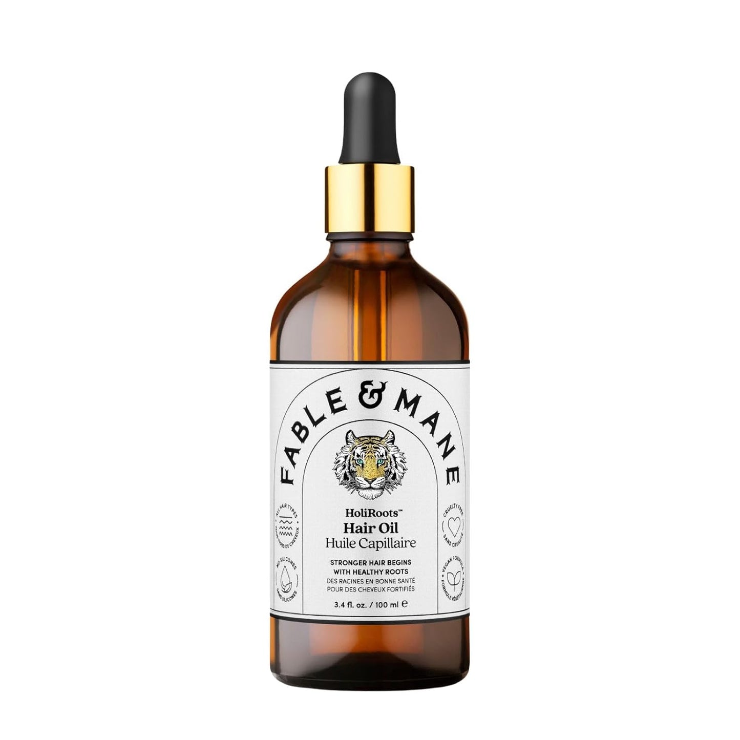 Fable and Mane Hair Oil - HoliRoots Strengthening Serum for Damaged, Frizzy Hair with Amla, Castor Oil for Hair Health - 3.4FL oz