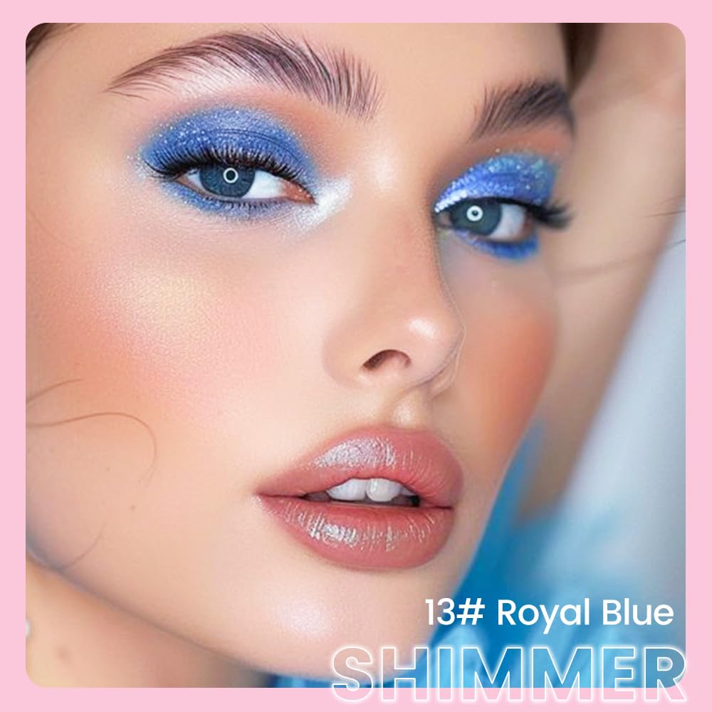 evpct 1Pcs Royal Blue Shimmer Cream Eye Shadow Brightener Sticks for Eyes Waterproof Pigmented, Double Ended Cream Eyeshadow Stick Pencil Pen with Applicator, Eye Shadow Palette Highlighter Makeup 13